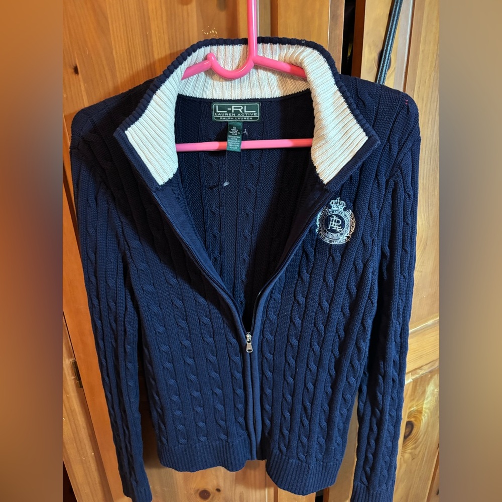 Ralph Lauren Navy Cardigan with Cream Collar